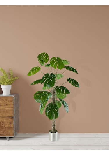 Gümüş Saksılı Yapay Monstera 18 Dallı Çalılı Gövde 120 x 60 CM
