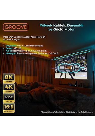 Groove Vizio Pro 240x200cm Blackout Işık Geçirmez Elektrikli Otomatik Kumandalı Projeksiyon Perdesi +motorlu+canlı Renkler+göz Koruması+leke Tutmaz Projector