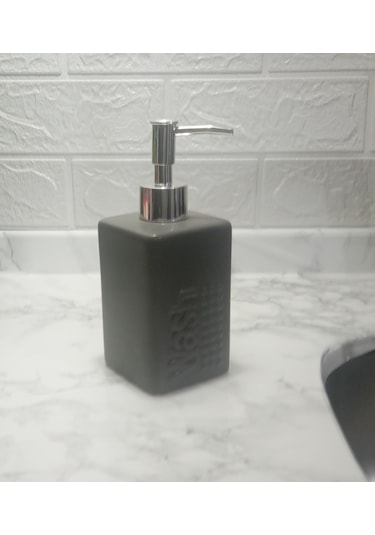 Seramik Sıvı Sabunluk Koyu Bej Modern 7x7x17cm 300ml Banyo Seti