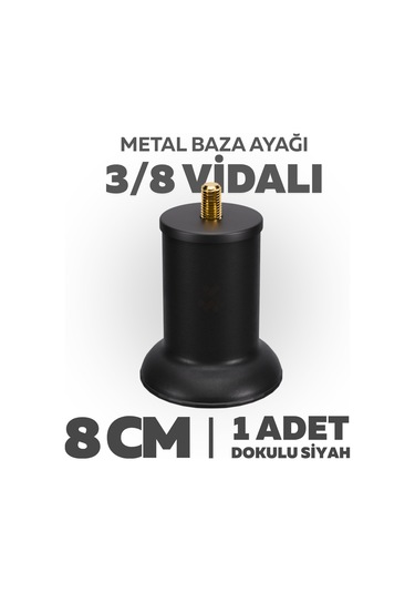 Baza Ayağı 8 Cm 3/8 Vidalı Tekli Metal Siyah Yatak Mobilya Ayağı Kalın Vida Siyah 3/8 8 Cm