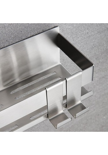 Gajeena 304 Paslanmaz Çelik Güneşli Banyo Dolabı - 23x10x8 Cm Duş Tutucu Sadece Tutucu Dahil Gümüş