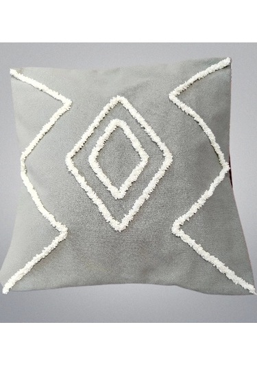 El İşlemesi Punch Nakışlı Kırlent Kılıfı Gri