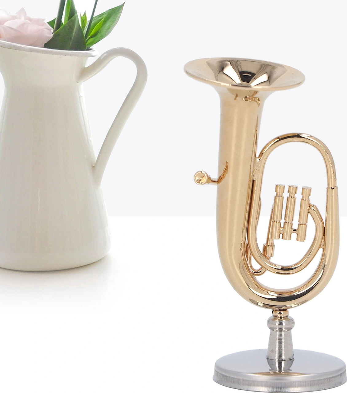 Wezone Minyatür Altın Kaplama Pirinç Tuba Modeli - Müzik Severlere Hediye Masaüstü Dekorasyonu Kutu Ve Taban İle 6 Cm