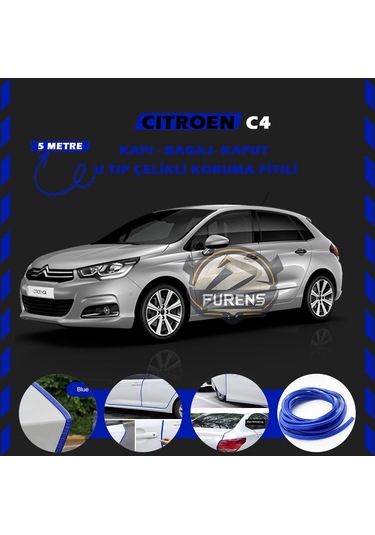 Citroen C4 Oto Araç Kapı Koruma Fitili 5metre Parlak Mavi Renk