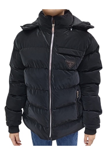 Kız Çocuk /Erkek Çocuk Fermuar Cepli Kapüşonu Çıkabilen İçi Peluş Astarlı Siyah Mont