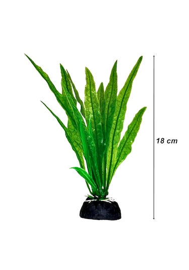 Plastik Yapay Akvaryum Bitkisi Dekoru 18 Cm - Geniş Yaprak Yeşil