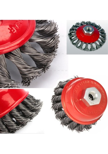 2 Parça Avuç Taşlama için M14 Örgülü  çelikTel Fırça Seti