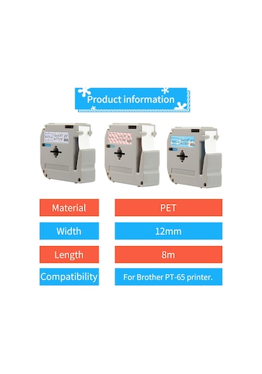 Yuntech01 Br Kartun Serisi 12mm 8m Etiket Bandı, Brother Pt-65 Uyumlu, Isı Transferli, Suya/yağa Dayanıklı, 2 Adet Paket