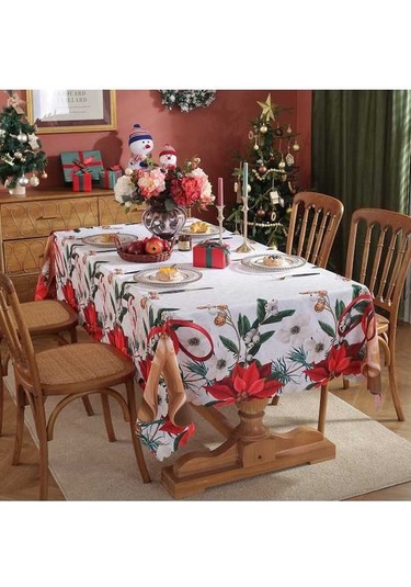Novahub Yeni Üç Su Örtüsü Noel Masa Kare Geçirmez Dikdörtgen Pw Beyaz