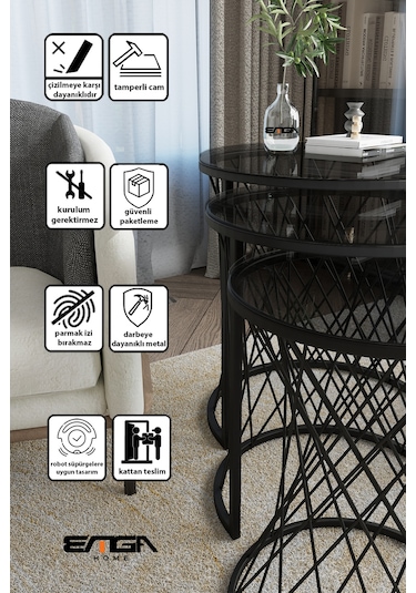 Emga Home Zenith Zigon Sehpa - Füme Cam Füme