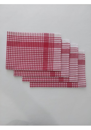 Pamuklu Kırmızı Renkli Pöti Kareli 4'lü Kurulama Bezi,peçete