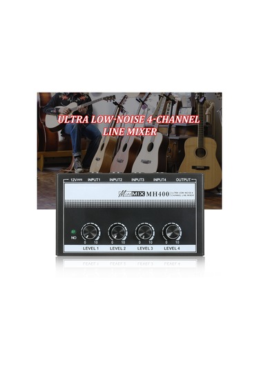 Hfambition 4 Girişli Mini Ses Karıştırıcı - Mikrofon Enstrüman Çıkışı - Metal Gövde - Ses Seviyesi Ayarlı 1/4" Ts - Avrupa Standartı 100-240v 10"