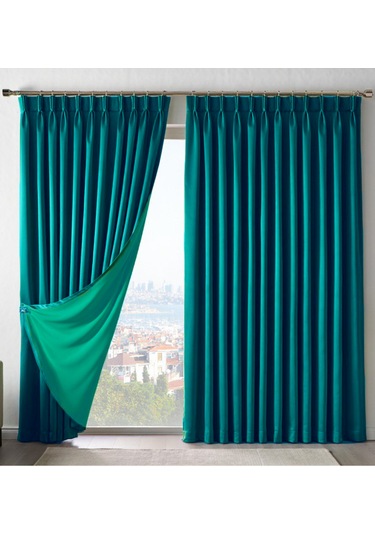 Dauble Blackut Karartma Perde Tek Kanat 1x2 Amerikan Pileli Fon Perde Petrol