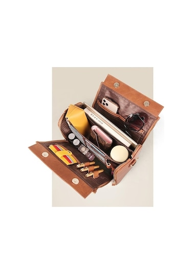 Shidai888 Retro Deri Kadın Çanta Kahverengi