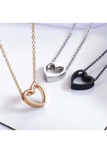 Moda Kolye Kalp Tasarım İçi Boş Basit Kolye Gümüş Çok Renkli