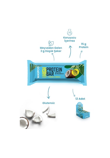 Waspco Co Yüksek Protein Bar - Hindistan Cevizli 50g X 12 Adet