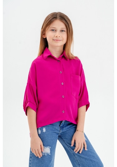 Kız Çocuk Arkası Pileli Gömlek 3119 Fuşya