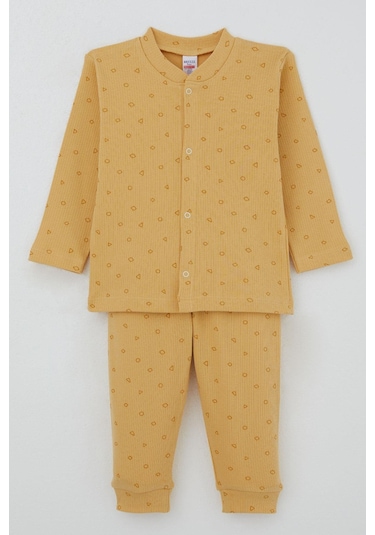 Breeze Erkek Bebek Pijama Takımı Mini Geometrik Şekiller 4 Ay-1 Yaş, Hardal Sarı Hardal Sarı