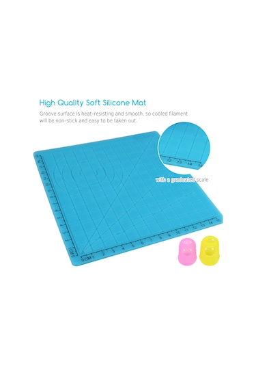 Geekyou Mavi Silikon 3d Yazıcı Kalem Kopyalama Tahtası A Tipi - 1 Adet + 2 Adet Rastgele Renkli Parmak Kapağı