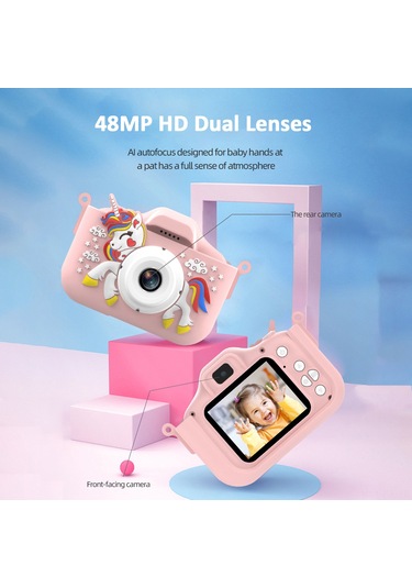 Kangvka Çocuklar İçin 48mp Çift Kameralı 1080p Hd Dijital Fotoğraf Makinesi, 2.0 Ips Ekran, 32gb Hafıza Kartı, Otg Özellikli, Mor
