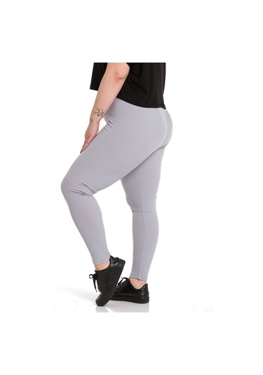 Büyük Beden Fitilli Beli Lastikli Bilek Hizasında Gri Bayan Tayt