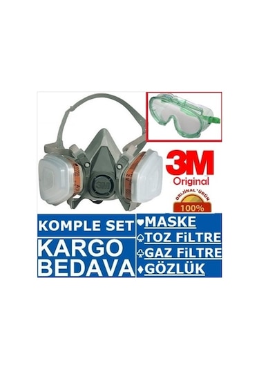 3M 6200 Full Takım Gaz Maskesi Orta Boy + Gözlük N11.1