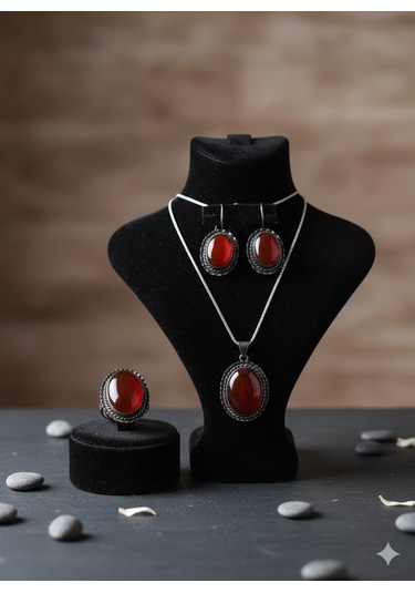 Akik Taşlı Gümüş Set Bronz