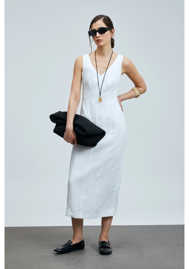 Lufian Honey Kadın Kolsuz Keten Elbise Beyaz Beyaz 121290016100500 Beyaz