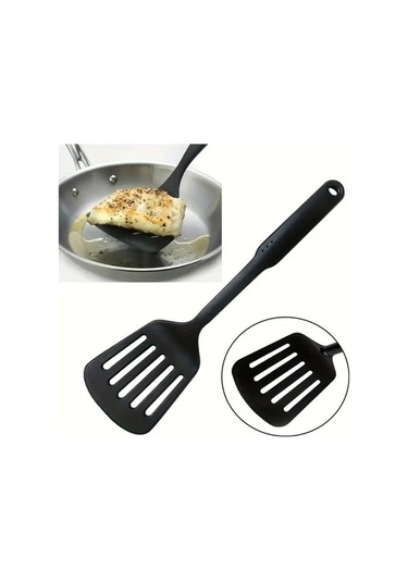 Trendooze 1 Adet Gaojunshop01 Siyah Yapışmaz Nylon Oluklu Spatula Isıya Dayanıklı Bpa İçermez Ergonomik Saplı Siyah Siyah