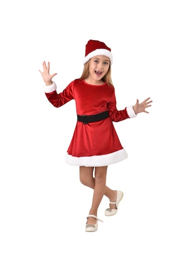 Yeni Sezon Yılbaşı Elbise Kukuleta Kemer 3 Parçalı Takım Noel Elbise Kırmızı Kadife Kırmızı