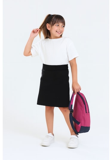 Kız Çocuk Beli İpli Okul Kaşkorse Şort Etek G2025-1 Siyah