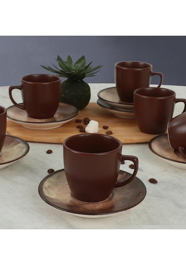 Keramika Magic Silindir 6 Kişilik Türk Kahve Fincan Takımı Mat Kahverengi