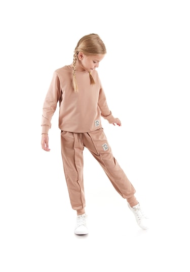 Ahengim Kız Çocuk Back To School Pamuklu Trend Eşofman Takımı Ak2529 Kahverengi