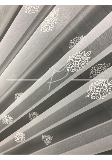 Tül Perde Taç Marka Etek Bohreli Serpme Desenli Tül 26131 Çok Renkli