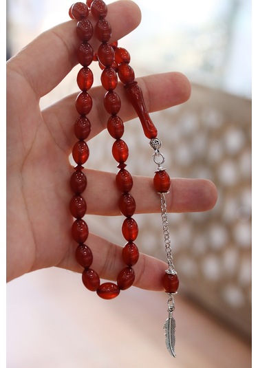 Hareli Koyu Kahverengi Arpa Kesim Kehribar Tesbih 8x11 Mm 201024774