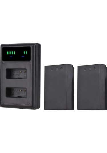 Yifomall Canon Lp-e12 İçin 2 Adet 1250mah Pil + Usb-c/micro Usb Çift Kanal Şarj Cihazı - Led Ekranlı, Eos M/m50/m100/sl1 Ve Diğer Modeller İçin