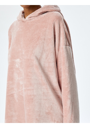Koton Cepli Uzun Kollu Oversize Kapüşonlu Peluş Sabahlık Pembe 5wlk70021mk Gül Gülkurusu