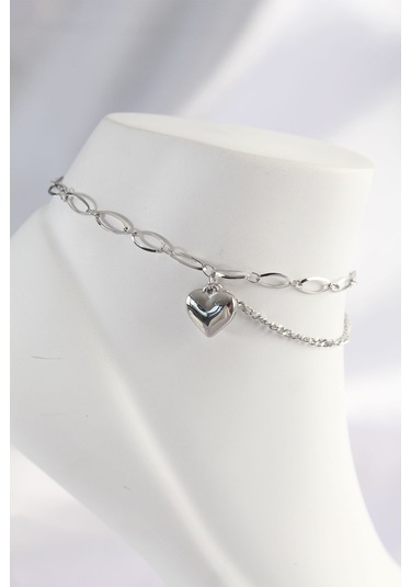 Ezoconcept 316l Çelik Gümüş Renk Kalp Tasarımlı Halhal