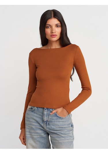 Dilvin 31332 Kayık Yaka Uzun Kollu Top-Kiremit