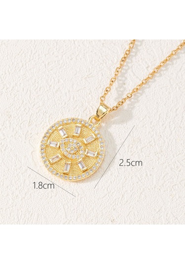 Takı: Titanyum Çelik Köprücük Kimi Zinciri, Renkli Zirkon Taşlı Göz Pandantif, Şeytan Gözü Kolye Altın - Sedef