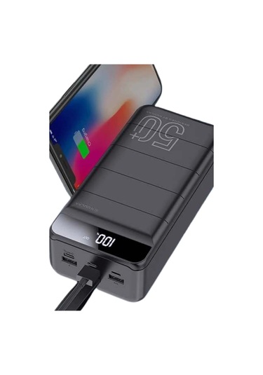 Taşınabilir Powerbank 50.000 Mah 4 Girişli Hızlı Şarj Led Göstergeli Fenerli Şarj Çok Renkli
