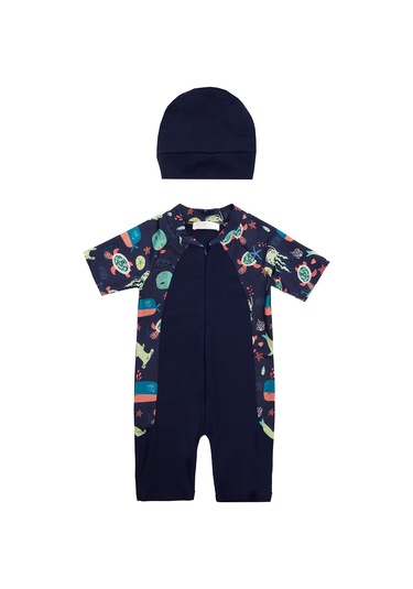 Uv Korumalı Kısa Kollu Tulum Bebek Çocuk Yüzücü Mayo 1910 Koyu Lacivert Koyu Lacivert