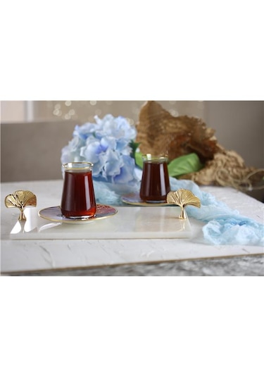 Akayev Mermer Beyaz 30X20 CM Altın Ginkgo Sunum Tabağı