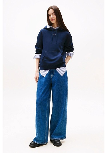 Kadın Regular Fit Kapüşonlu Kanguru Cepli Sweatshirt - Lacivert Dark Night Navy