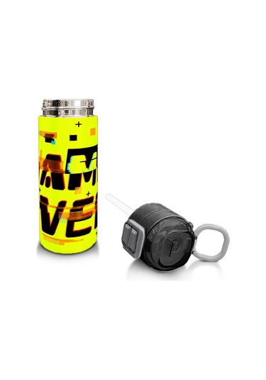 Coral High Kids Siyah Neon Sarı Game Over Desenli Pipetli Ve Direkt İçim Çelik Termos 500 Ml 31936 Neon