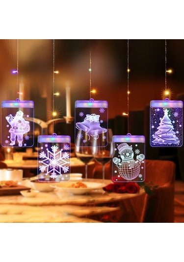 Ximistore9 Led Noel 3d Askı Lambası - Renkli Sürekli Aydınlatma, Ev Pencere Dekorasyonu, Kar Tanrısı Desenli