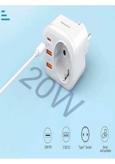 Ac-115 2500w 3.4a 2usb 1type-c 1soket Akım Korumalı Şarj Adaptörü