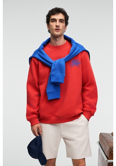 Grimelange IRVING Erkek Yuvarlak Yaka Göğsü Ve Önü Regular Fit Kiremit Rengi Sweatshirt