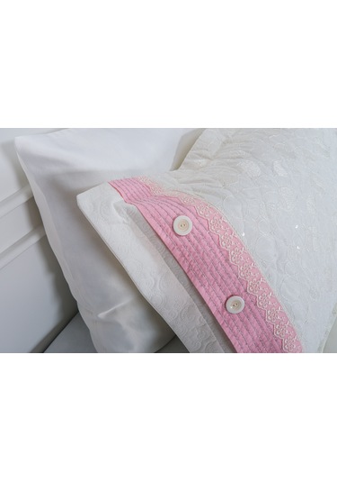 Finezza Gülfem Pamuk Baskılı  Krem Pembe Yatak Örtüsü Seti Çift Kş. 6 Parça