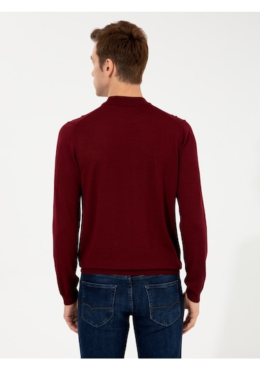 Cacharel Koyu Bordo Slim Fit Çeyrek Balıkçı Yaka Basic Triko Kazak
